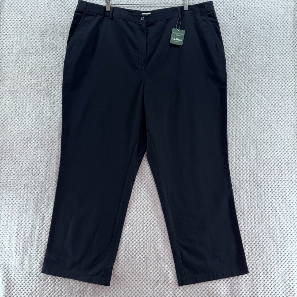 LL Bean Pants Womens 22W Black Classic Fit Wrinkle Resistant Cotton Straight New